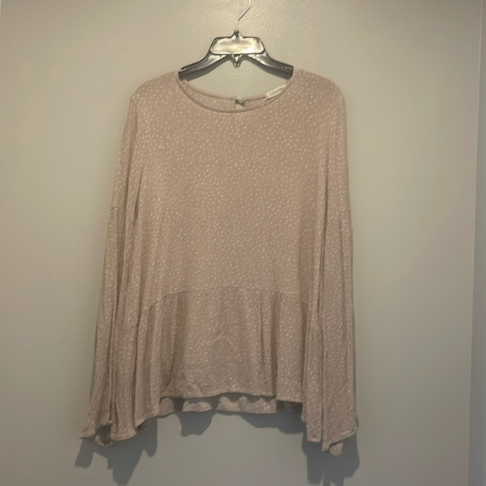 Cotton Bleu beige polkadot ruffled long sleeve Muslim top